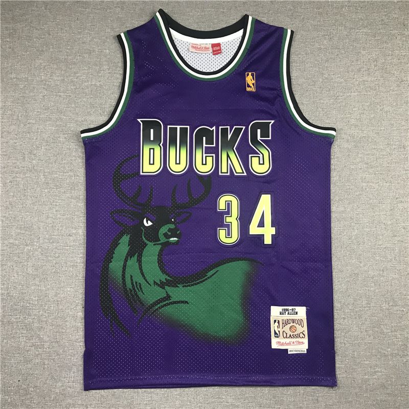 Men Milwaukee Bucks #34 Allen Purple Trowback NBA Jersey